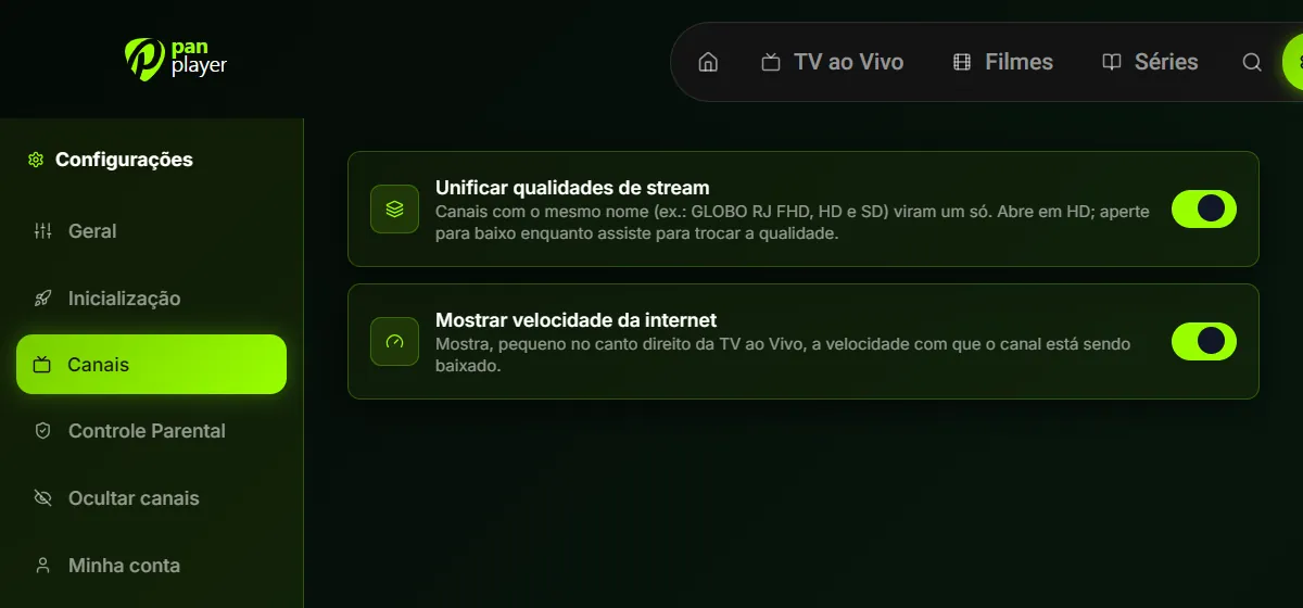 Channel options: merge qualities and show speed