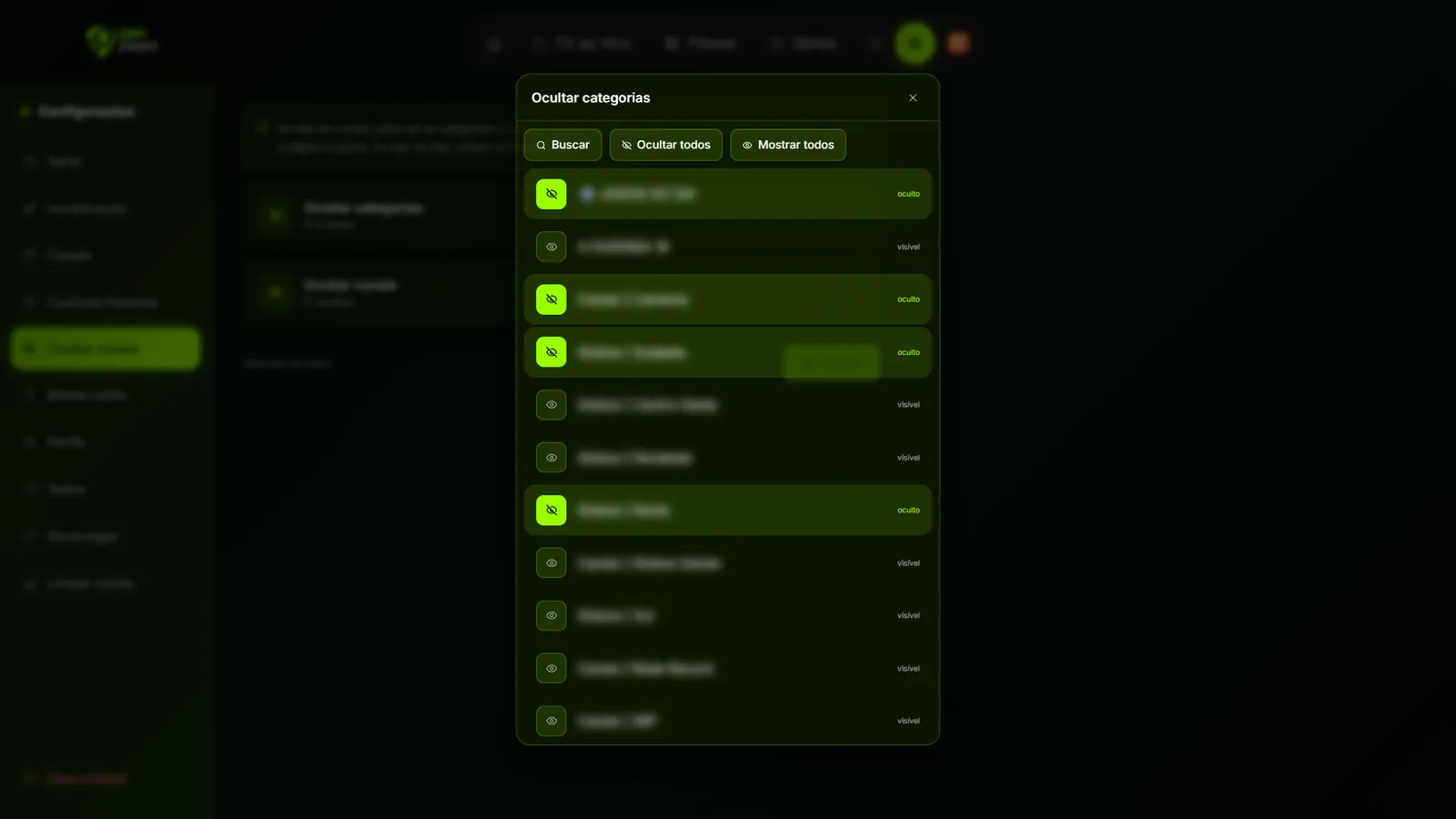 Hide categories